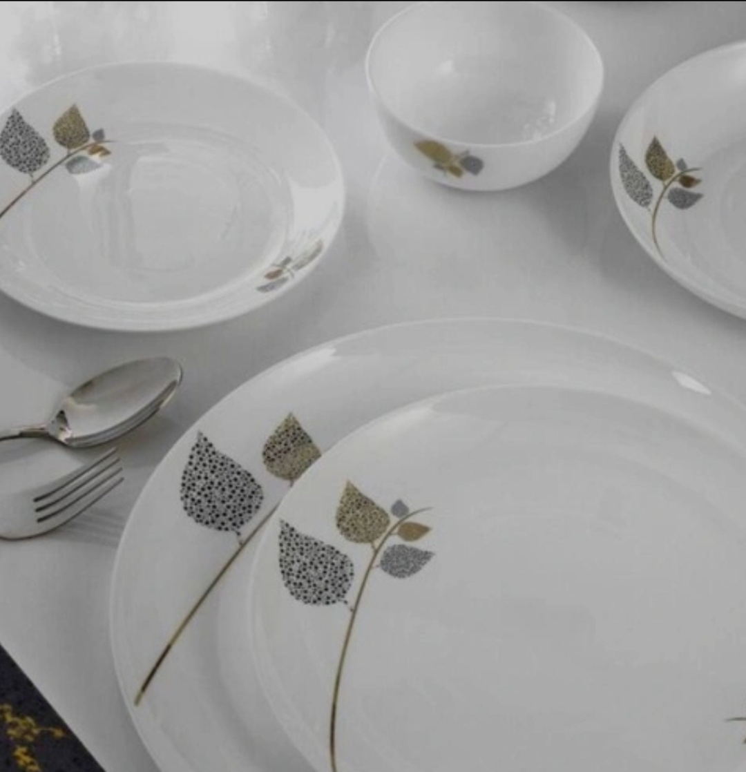 سرویس ۲۶ پارچه قالب دیوالی گلدن اوپال طرح شاخه نبات طوسی